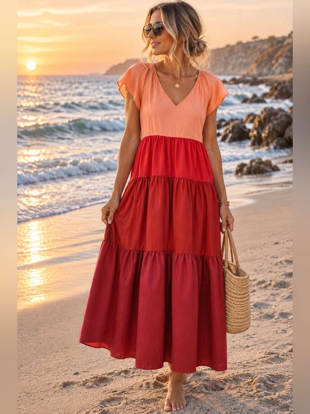 Boho Romance Colorblock Tiered Maxi Dress | Cottagecore Prairie Style Size L